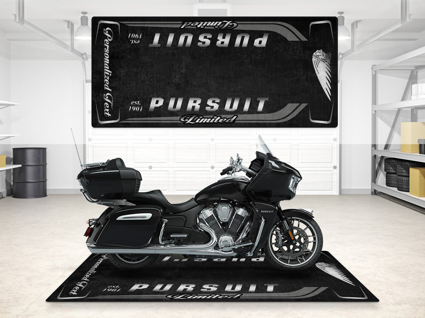 Designed Pit Mat for Indian Pursuit Limited Motorcycle - MM7338 - Howling Moto