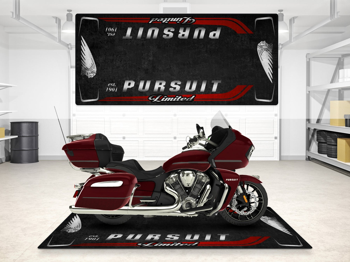 Designed Pit Mat for Indian Pursuit Limited Motorcycle - MM7338 - Howling Moto