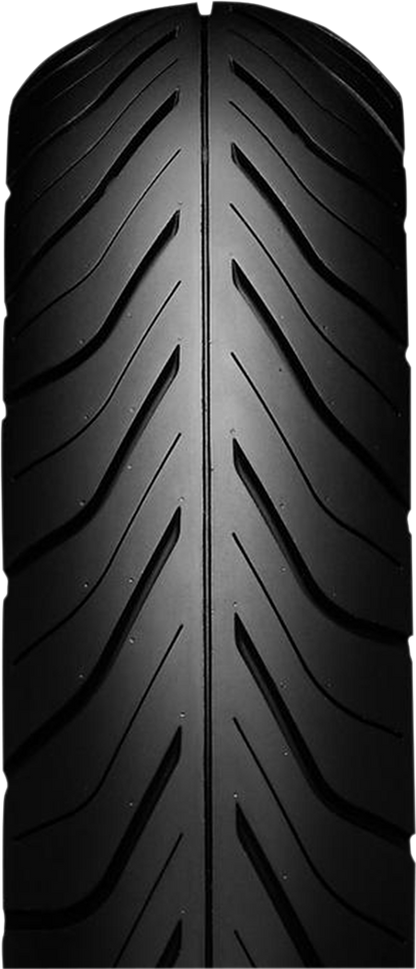 IRC RX-02 front motorcycle tire 110/70-17 54H with enhanced handling and grip, shown mounted on a motorcycle wheel.