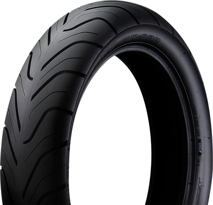 IRC RX-02 rear motorcycle tire 130/80-17 65H with tread pattern designed for improved handling and grip.