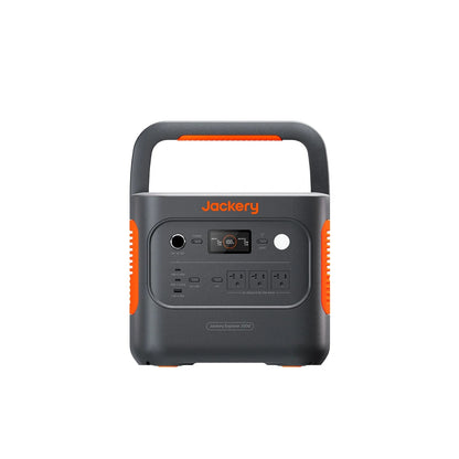 Jackery Explorer 2000 V2 portable power station with multiple outlets and digital display, used for backup and outdoor power needs.