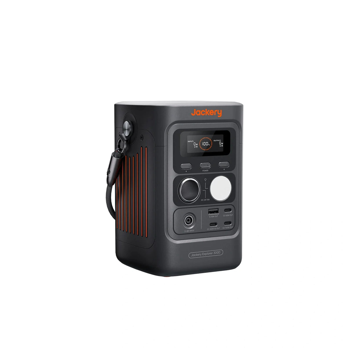 Jackery Explorer 300D portable power station with multiple charging ports and compact design for outdoor and emergency use.
