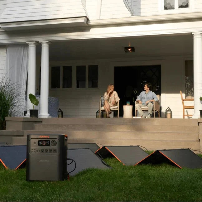 Jackery HomePower 3600 Plus portable home backup battery with multiple outlets and digital display for energy management.