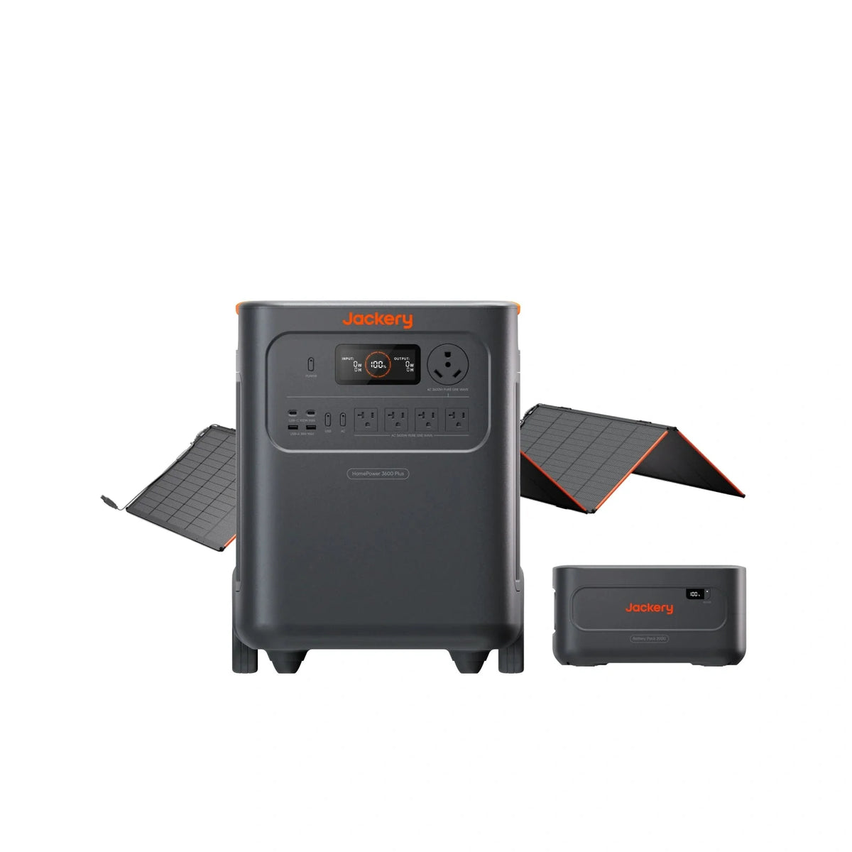 Jackery HomePower 3600 Plus portable power station with multiple outlets and digital display for home and outdoor use.