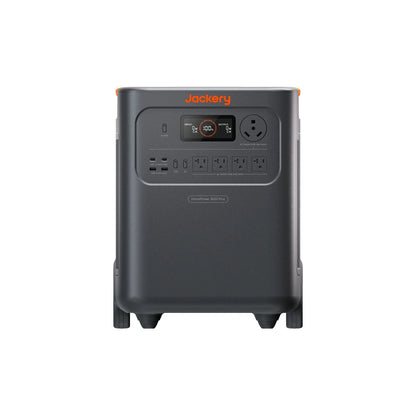 Jackery HomePower 3600 Plus portable home battery backup system with digital display and multiple power outlets.