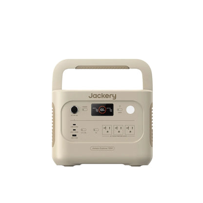 Jackery Explorer 1000 v2 portable power station with 1070Wh capacity, showing its compact design and multiple output ports.