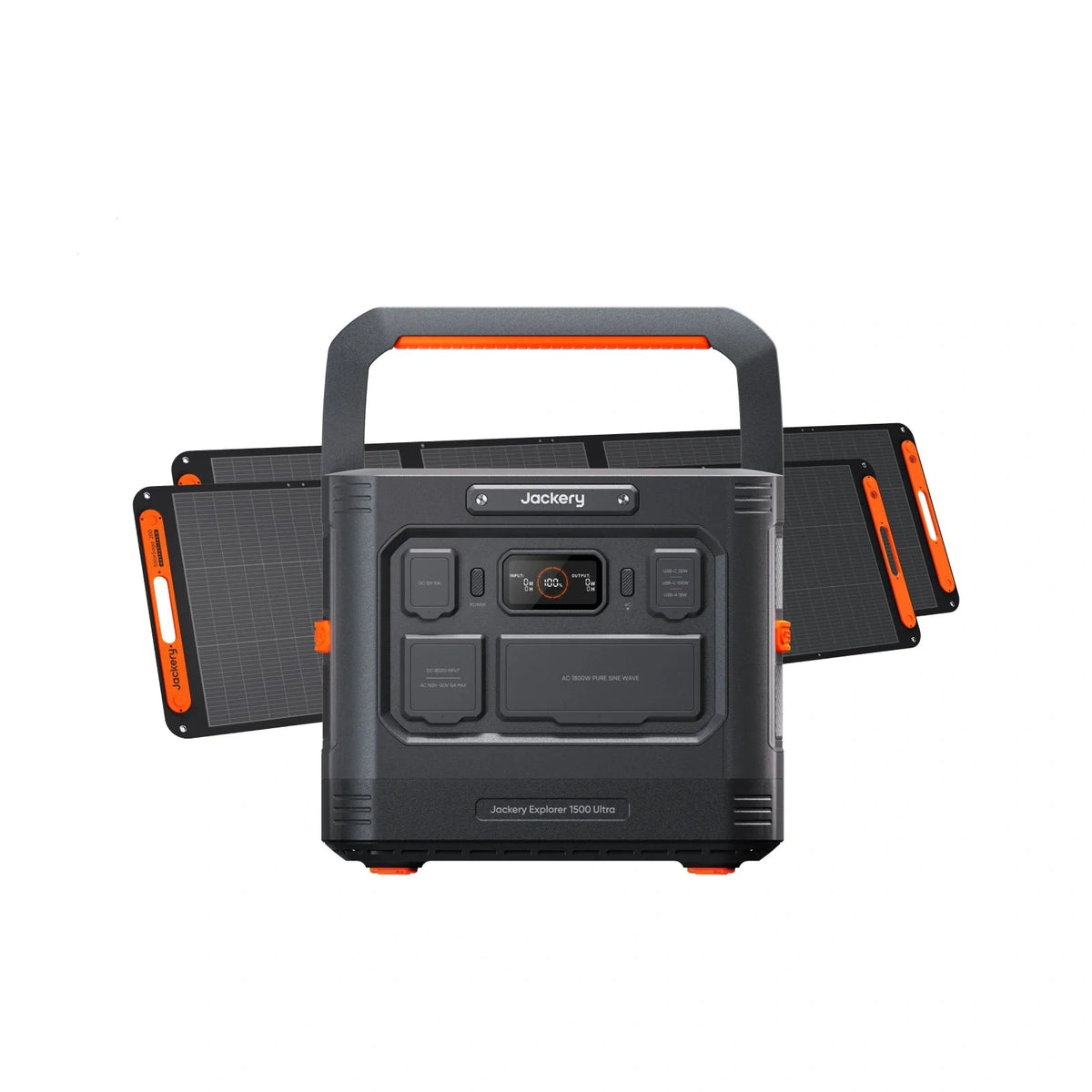 Jackery Explorer 1500 Ultra portable power station with multiple outlets and digital display in a sleek design.