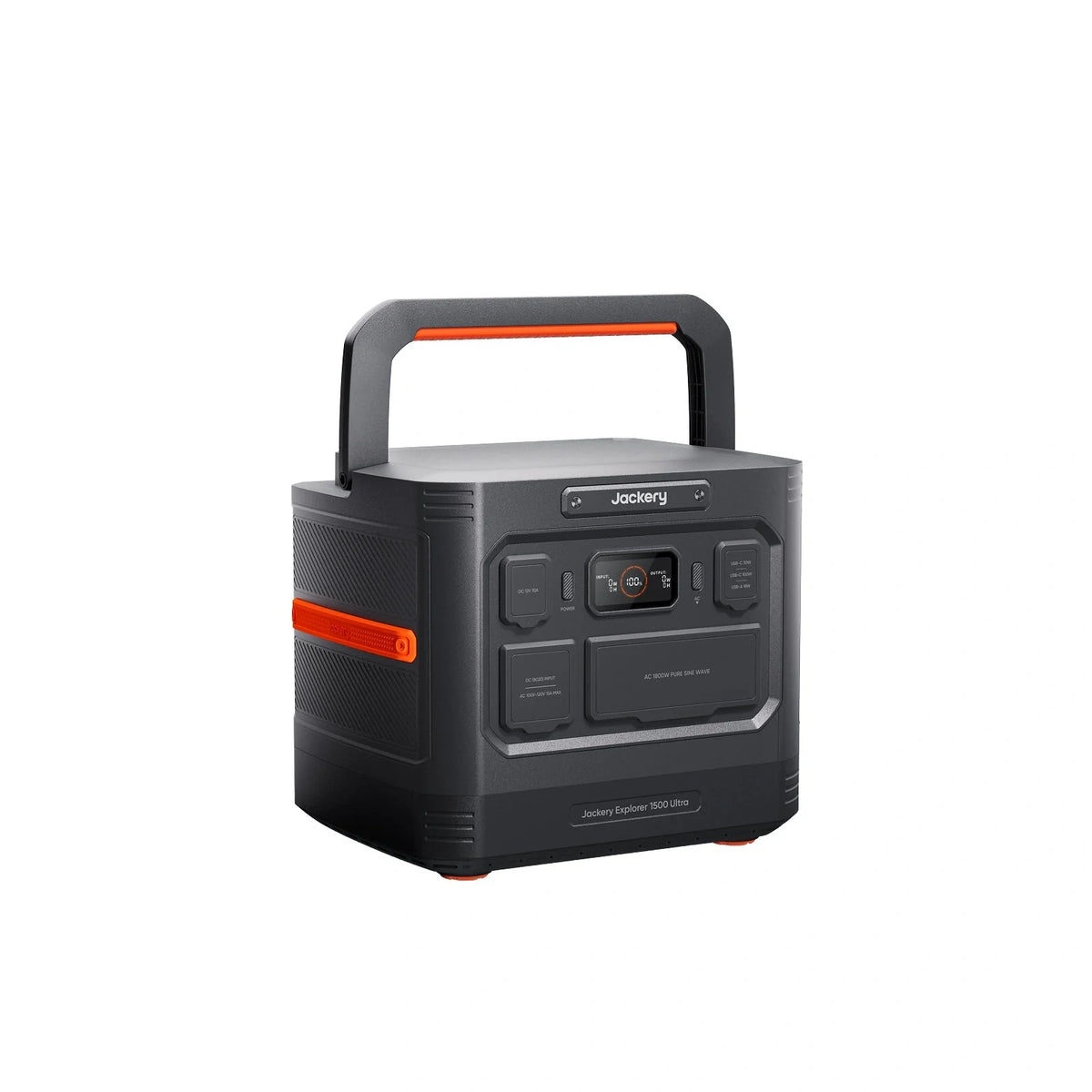 Jackery Explorer 1500 Ultra portable power station with multiple outlets and digital display, designed for outdoor and emergency use.