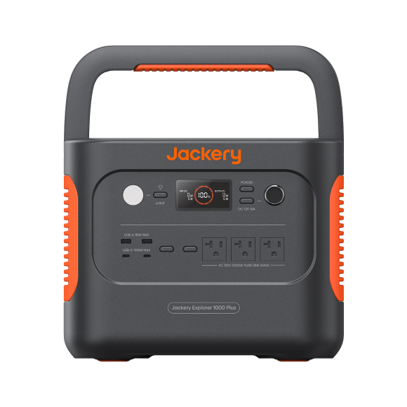 Refurbished Jackery Solar Generator 1000 Plus with multiple power outlets and solar input ports, lightweight portable energy station.