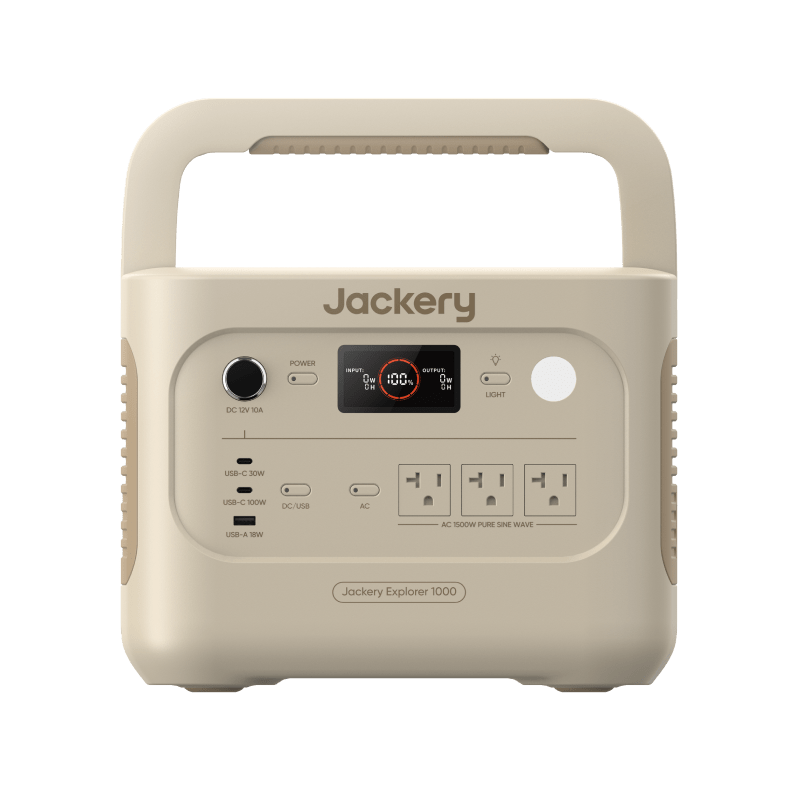 Jackery Solar Generator 1000 V2 with multiple AC outlets, USB ports, and solar panel charging capability, portable power station.