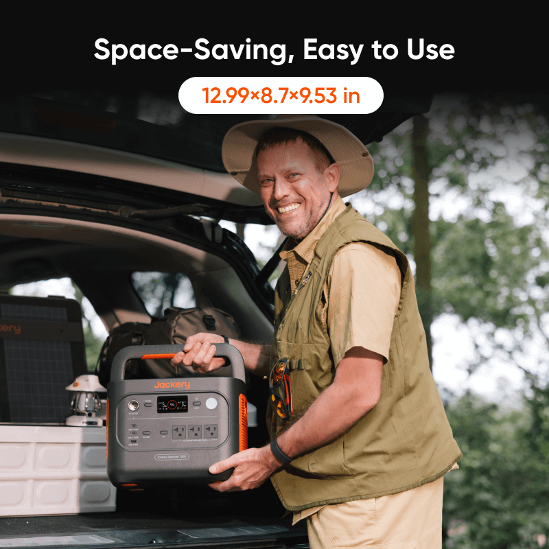 Jackery Solar Generator 1500 V2 with multiple power outlets and solar panels, portable energy station for outdoor use