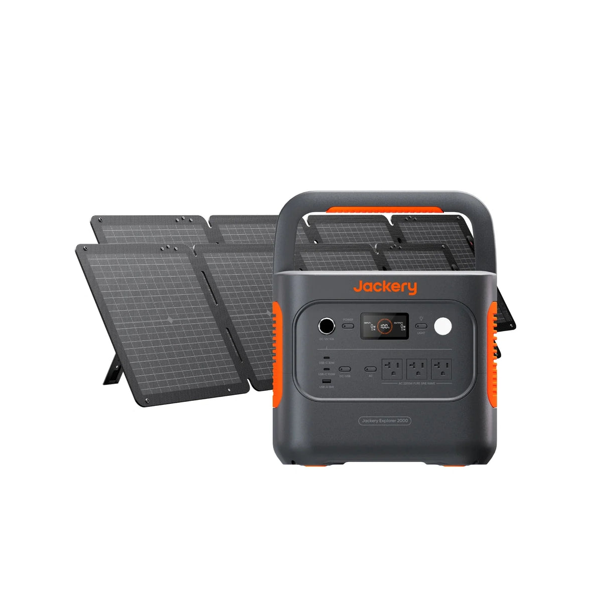 Jackery Solar Generator 2000 V2 with multiple power outlets and solar panels for portable renewable energy storage.