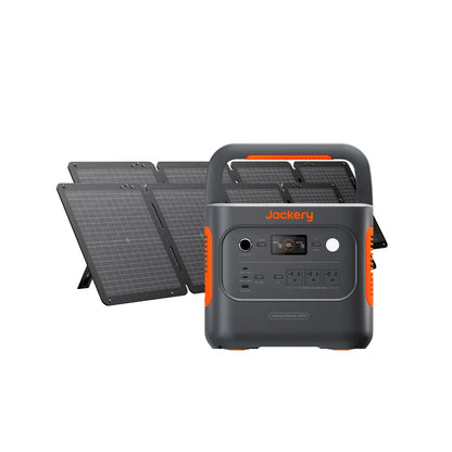 Jackery Solar Generator 2000 V2 with multiple power outlets and solar panels for portable renewable energy storage.