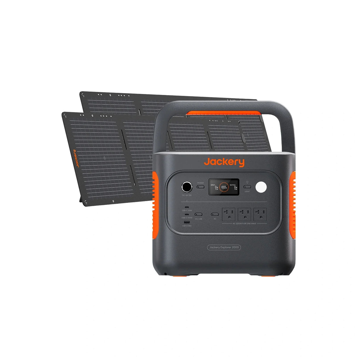 Jackery Solar Generator 2000 V2 with multiple ports and solar panels, compact portable power station for outdoor and emergency use.