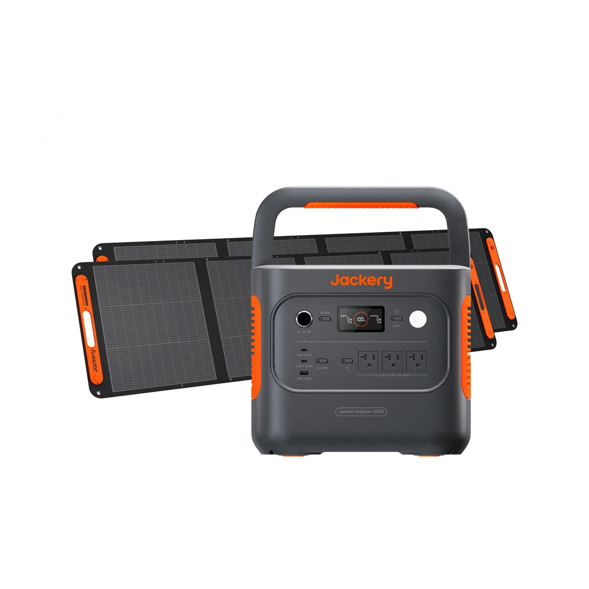 Jackery Solar Generator 2000 V2 with multiple output ports and solar panels, portable power station for outdoor use.