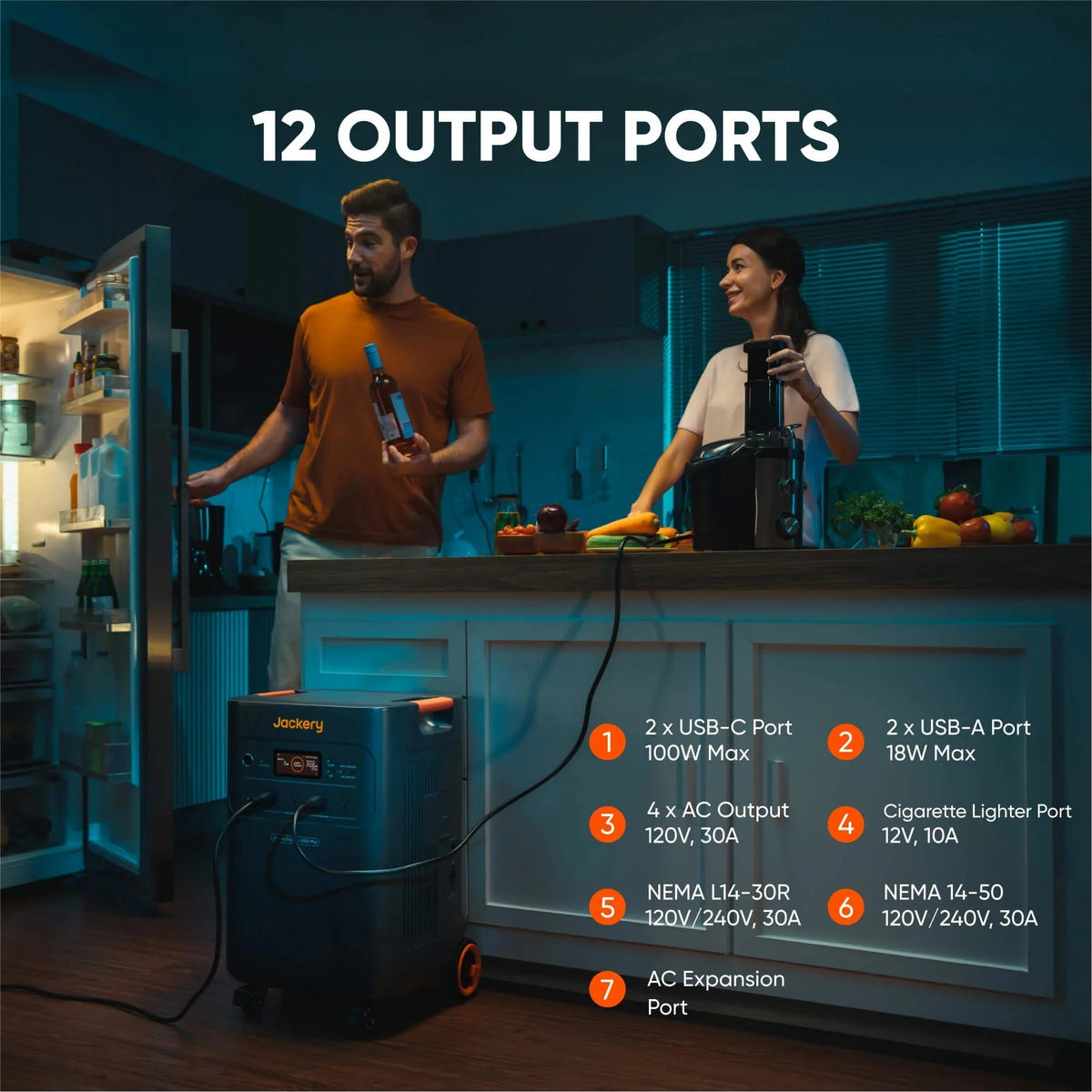 Jackery Solar Generator 5000 Plus with multiple output ports and solar panels for portable renewable energy storage and charging.