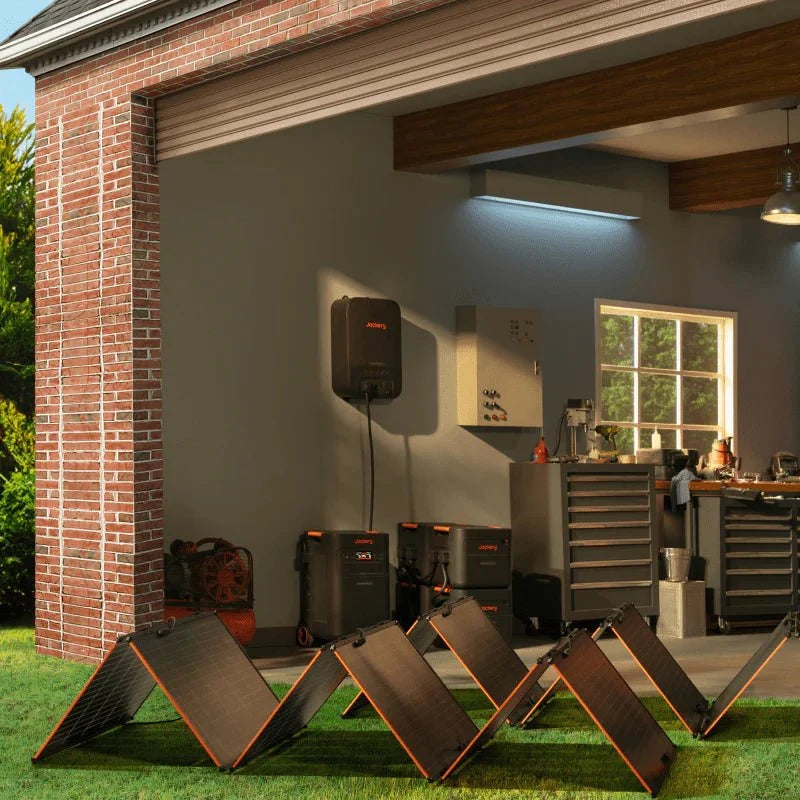 Jackery Solar Generator 5000 Plus in black with multiple ports and digital display, portable outdoor energy storage device