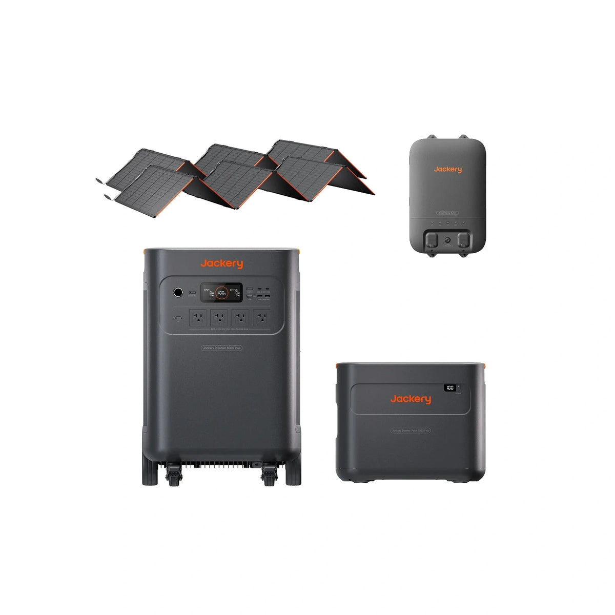 Jackery Solar Generator 5000 Plus with multiple power outlets and solar panels for portable renewable energy storage.