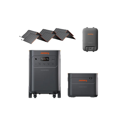 Jackery Solar Generator 5000 Plus with multiple power outlets and solar panels for portable renewable energy storage.