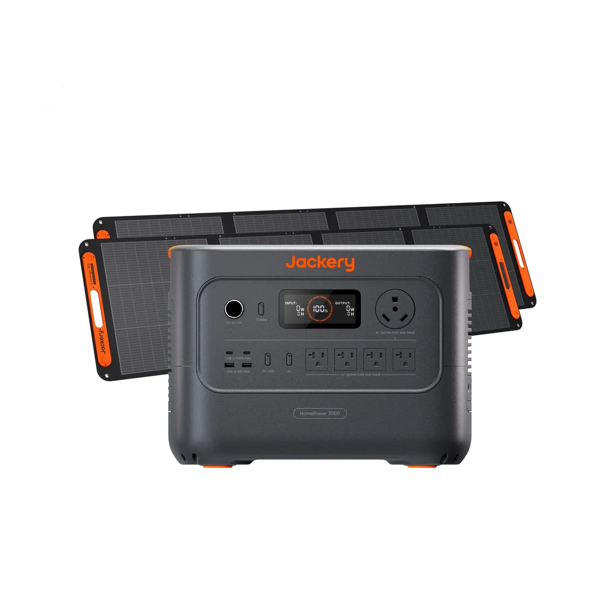 Jackery Solar Generator HomePower 3000 with multiple outlets and solar panels for portable renewable energy.