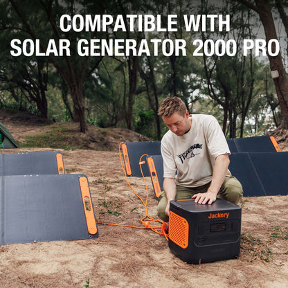 Jackery Solar Panel Connector for handbags, black plastic connector with cable, designed for portable solar power setups.