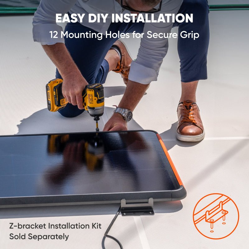 Refurbished Jackery SolarSaga 100 Prime solar panel showing a sleek black and gray surface with multiple solar cells.