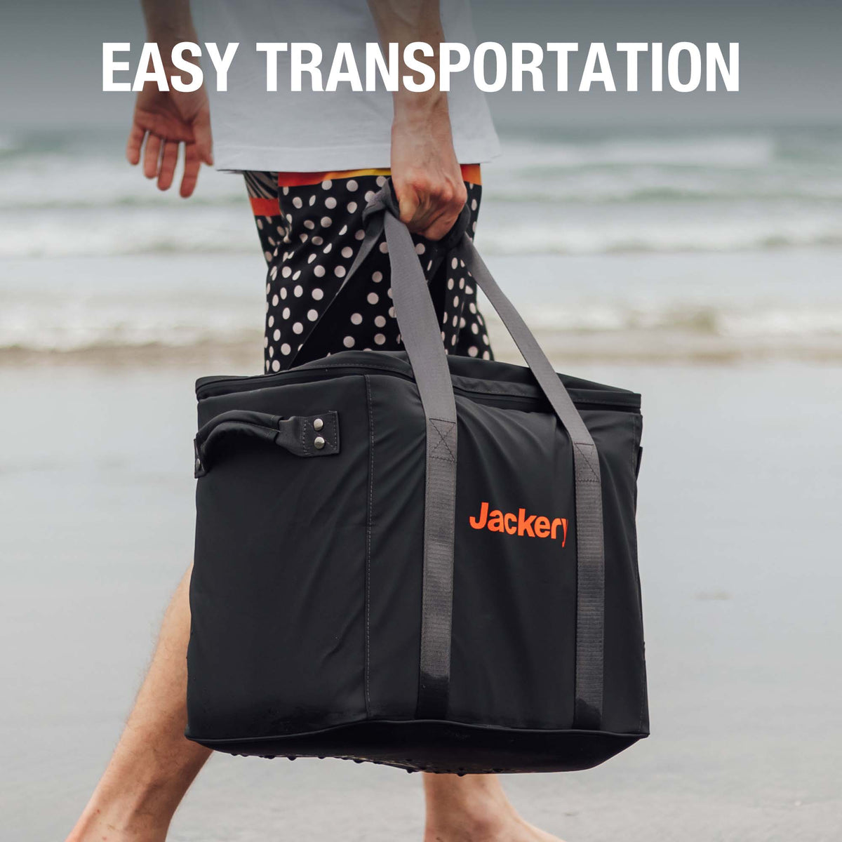 Jackery upgraded carrying case for handbags, large size, black with handle, designed for portable storage and organization.