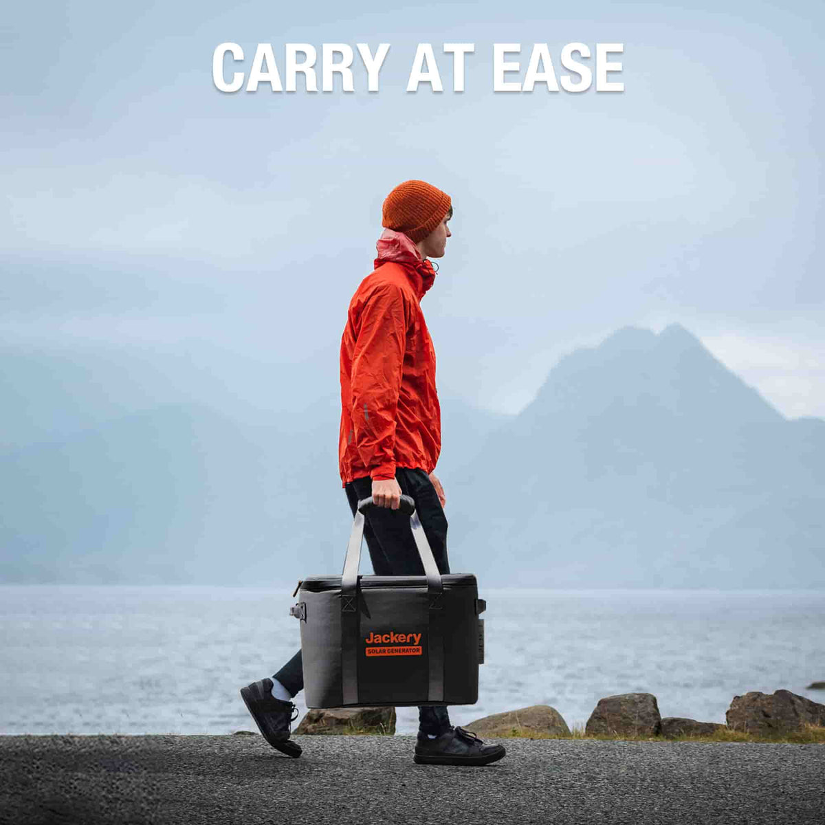 Jackery Upgraded Carrying Case (M) for handbags, durable black exterior with zipper closure and handle for easy transport.