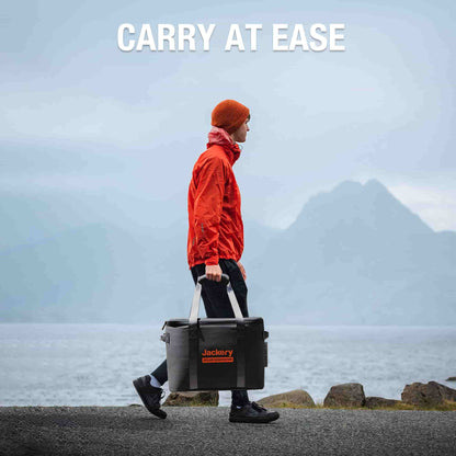 Jackery Upgraded Carrying Case (M) for handbags, durable black exterior with zipper closure and handle for easy transport.