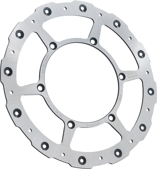 JT JTD4103SC01 front brake rotor with self-cleaning technology for off-road vehicles, shown mounted on a vehicle wheel.