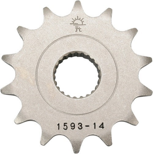 Steel JT JTF1593.14 front chain sprocket with 14 teeth for 520 chains, designed for durability and precise gear engagement.