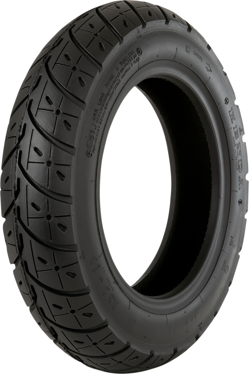 Kenda K329 tire 140/90-10 70J for front or rear motorcycle application, shown in black with tread pattern visible