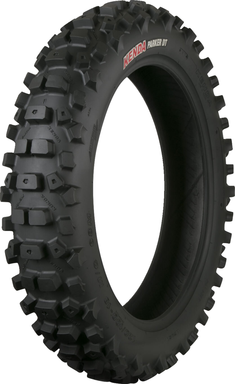 Kenda Parker DT Rear Tire 110/90-19 for desert and hard-packed terrain, suitable for off-road motorcycle use