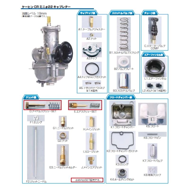 KITACO	Repair Parts for CR Mini 22 Carburetor - Howling Moto