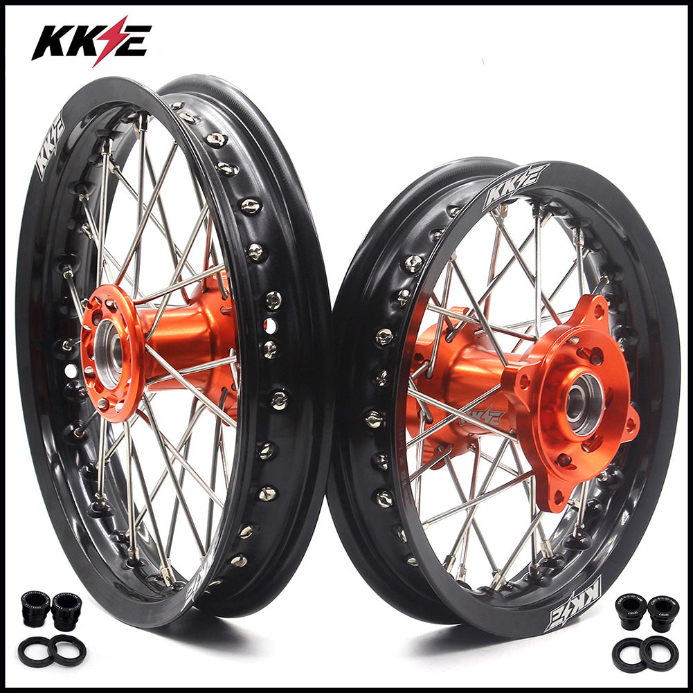 KKE 12/10 Small Kid's Wheels For KTM SX50 GAS GAS MC50 Mini Dirtbikes Orange Hub - Howling Moto