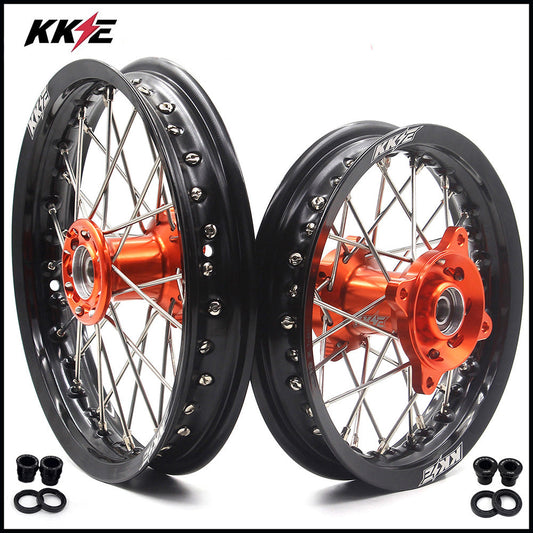 KKE 12/10 Small Kid's Wheels For KTM SX50 GAS GAS MC50 Mini Dirtbikes Orange Hub - Howling Moto