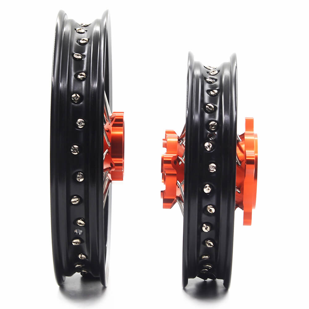 KKE 12/10 Small Kid's Wheels For KTM SX50 GAS GAS MC50 Mini Dirtbikes Orange Hub - Howling Moto