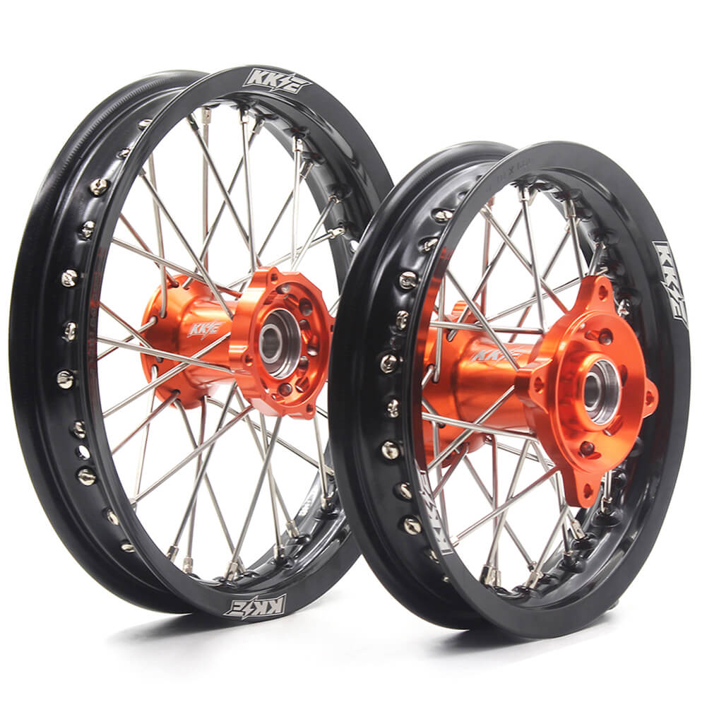 KKE 12/10 Small Kid's Wheels For KTM SX50 GAS GAS MC50 Mini Dirtbikes Orange Hub - Howling Moto