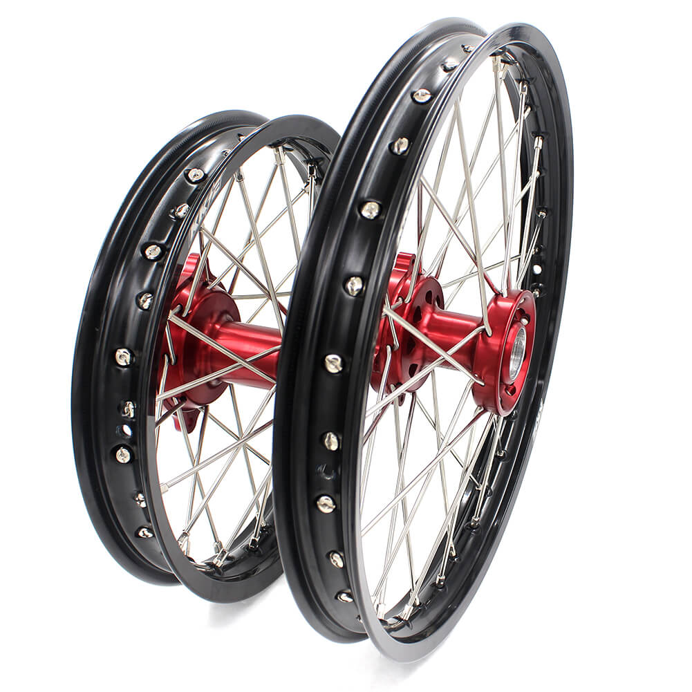 KKE 17 & 14 Kids Wheels for Honda CR80R CR80RB 1993-2002 CR85R CR85RB 2003-2008 Red Hub - Howling Moto