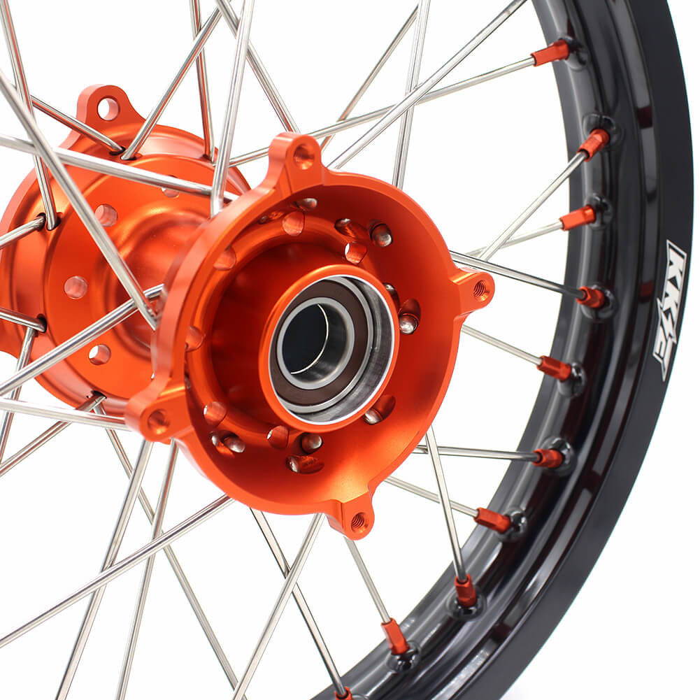 KKE 19in. 16in. Kid's Big Wheels Spoked Rims Fit KTM SX 85 2003-2020 Orange Nipples - Howling Moto