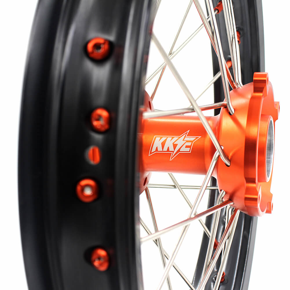 KKE 19in. 16in. Kid's Big Wheels Spoked Rims Fit KTM SX 85 2003-2020 Orange Nipples - Howling Moto