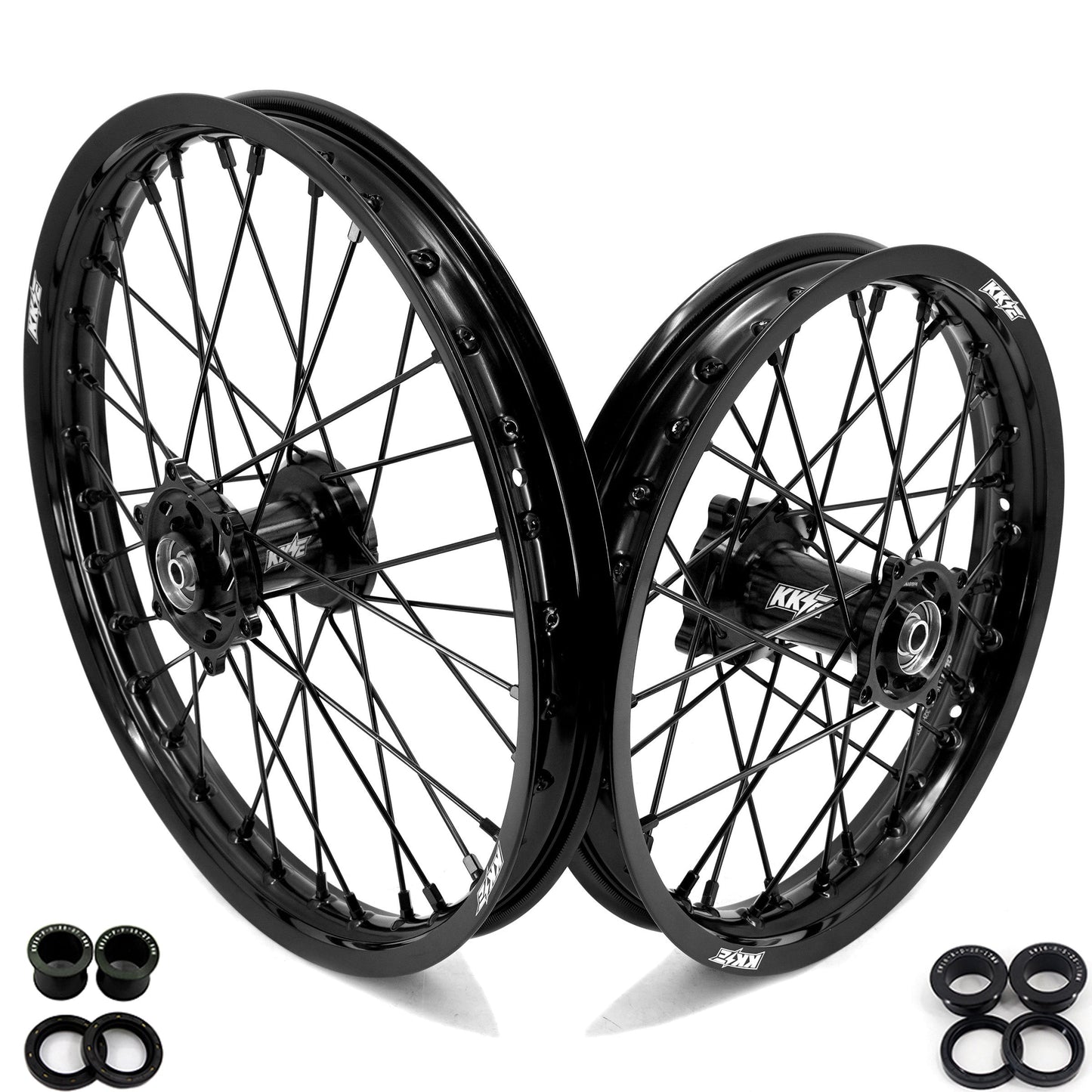 KKE 19 & 16 Spoked Kid's Wheels Rims Set for Kawasaki KX80 KX85 KX100 All Black - Howling Moto