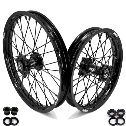 KKE 19 & 16 Spoked Kid's Wheels Rims Set for Kawasaki KX80 KX85 KX100 All Black - Howling Moto