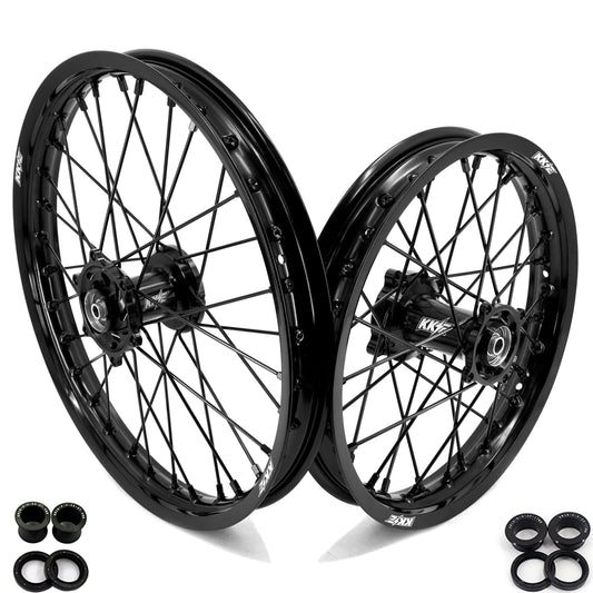 KKE 19 & 16 Spoked Kid's Wheels Rims Set for Kawasaki KX80 KX85 KX100 All Black - Howling Moto