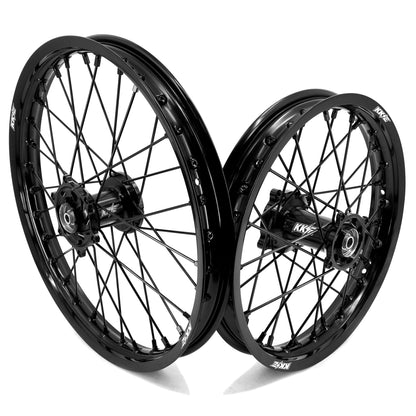 KKE 19 & 16 Spoked Kid's Wheels Rims Set for Kawasaki KX80 KX85 KX100 All Black - Howling Moto