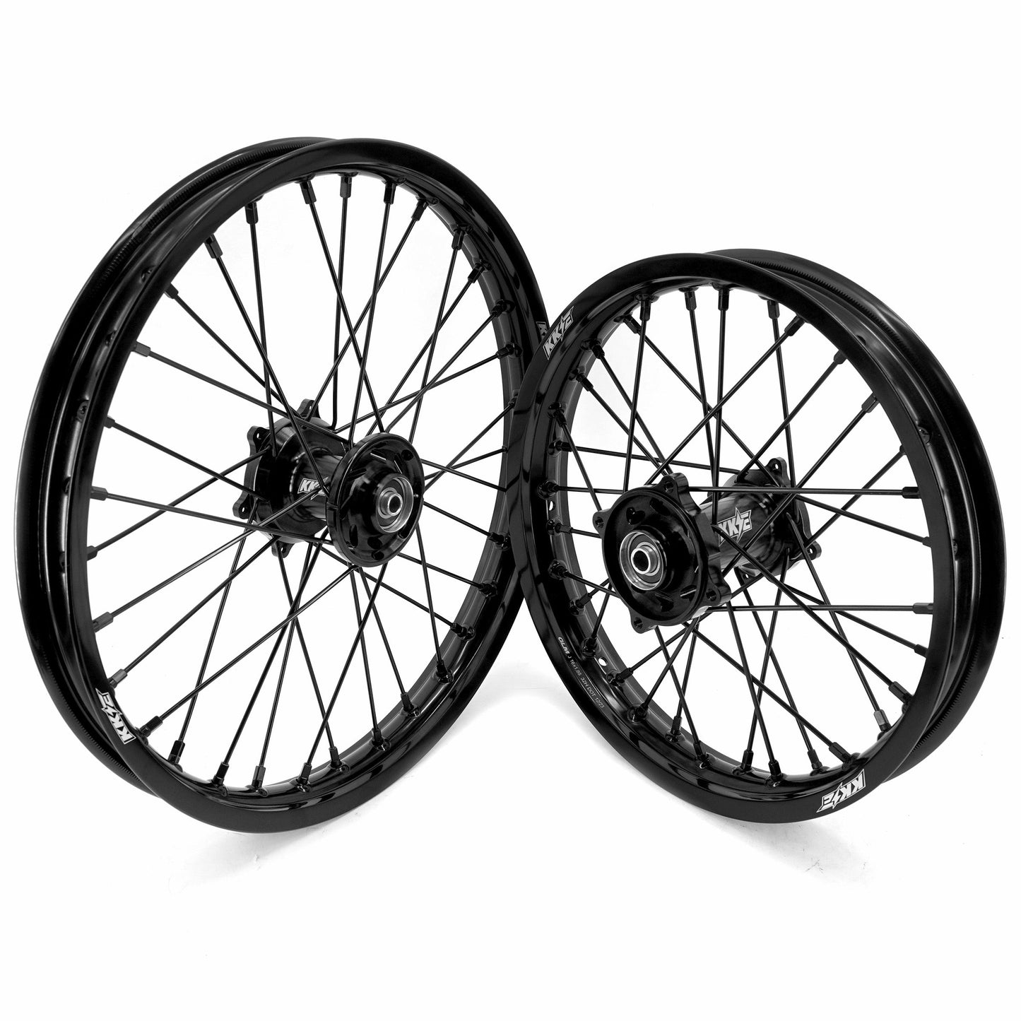 KKE 19 & 16 Spoked Kid's Wheels Rims Set for Kawasaki KX80 KX85 KX100 All Black - Howling Moto