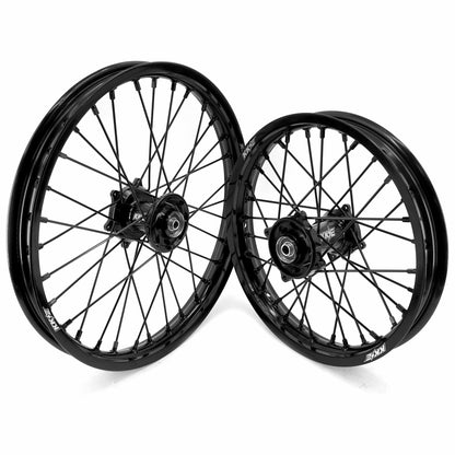 KKE 19 & 16 Spoked Kid's Wheels Rims Set for Kawasaki KX80 KX85 KX100 All Black - Howling Moto