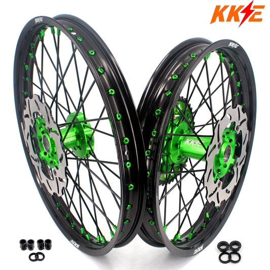 KKE 21/18 Spoked Wheels Rims For KAWASAKI KX125 KX250 2003 2004 2005 Black Spokes - Howling Moto
