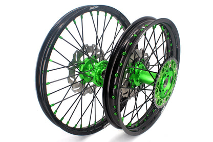 KKE 21/18 Spoked Wheels Rims For KAWASAKI KX125 KX250 2003 2004 2005 Black Spokes - Howling Moto