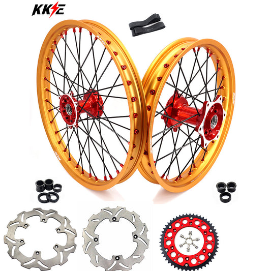 KKE 21" 19" Cast Red Hubs Billet Gold Rims For HONDA CR125R 1995-1997 CR250R 1995-1996 - Howling Moto